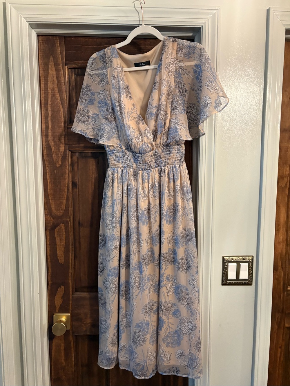 Lulu's Cream and Light Blue Floral Midi Dress